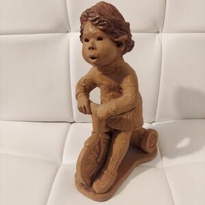 RARE Vintage Lee Bortin Kid on Tricycle 10" Clay Sculpture